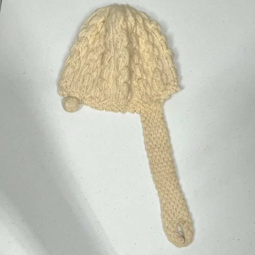 Vintage 100% Wool Zwicker Cream Handcrafted Soft Infant Baby Button Hat Cap